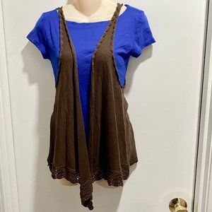 (7)  New Decree Chocolate Open Front Cotton/Ramie Knit Vest M Adults L/X…